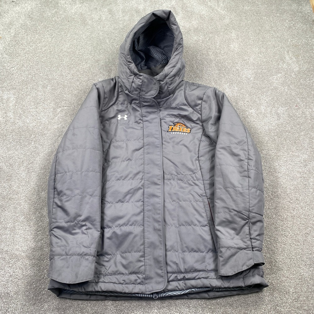 Under Armour Tigers Lacrosse Gray Hooded Puffer Jacket Women's Large
